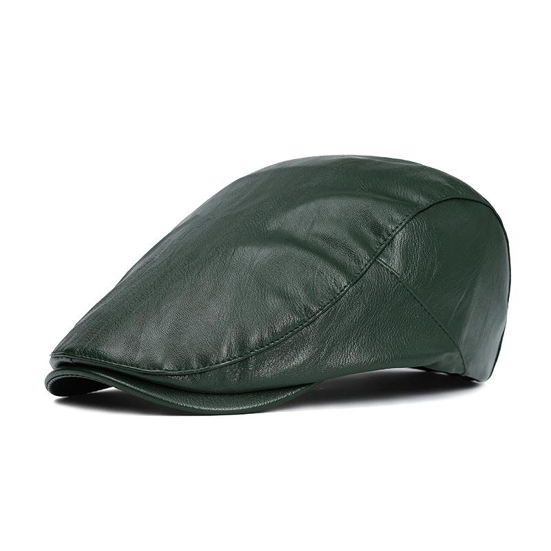 Leather Beret Men's Autumn Winter Warm British Peaked Cap Women's Forward Cap Painter Cap