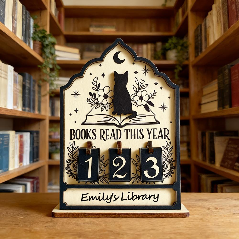 Cat Books Read Tracker Wooden Material Books Read This Year Reading Counter This Year Counter Book Lovers Design
