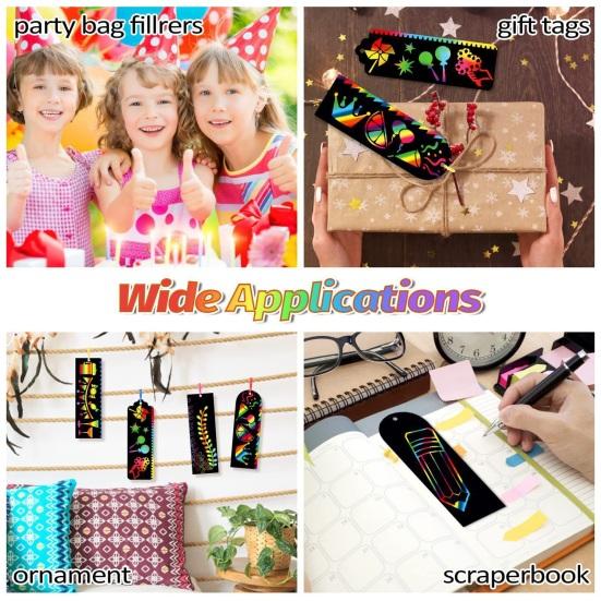Paper Crafts for Holiday Gifts 12PCS Scratch Art Bookmarks, Thick White Cardboard Creative Rainbow Drawing Paper, DIY Projects Minds Artistic