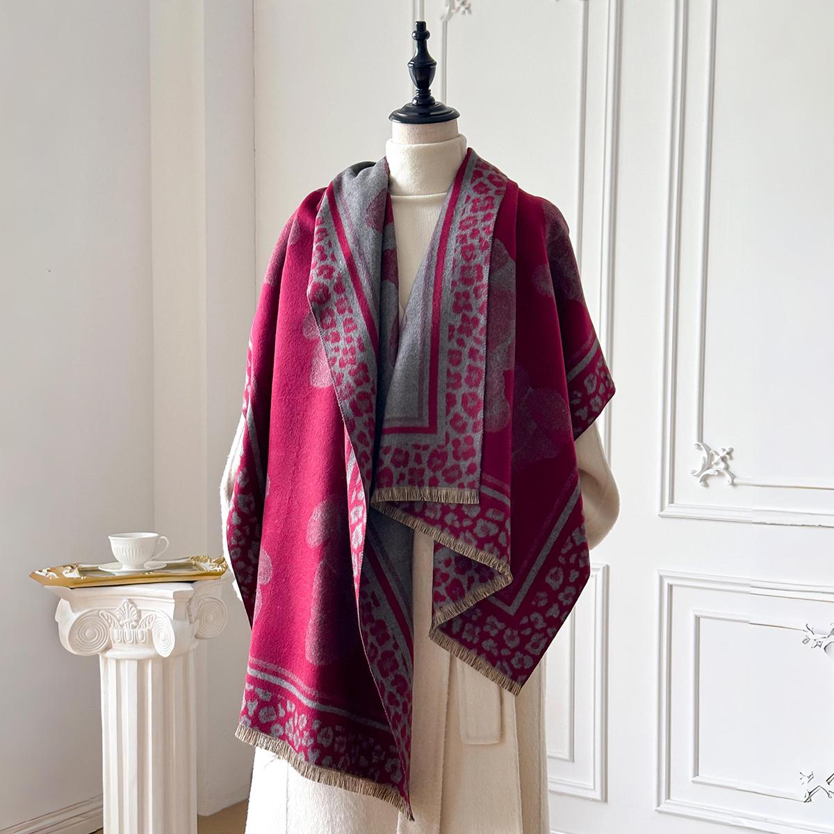 

Luxury Warm Cashmere Poncho Shawl Scarf Bear Print Thick Pashmina Winter Blanket Wrap Casual Hijab Stole For Women