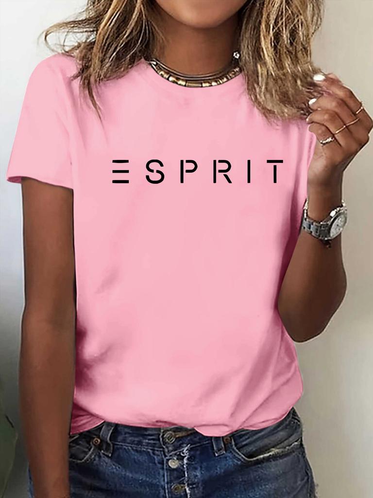 Women'S E-Sprit Graphic Tee Casual Crew Neck Short Sleeve T-Shirt  with Bold Letter Print Everyday Tshirt Bold Print Tee