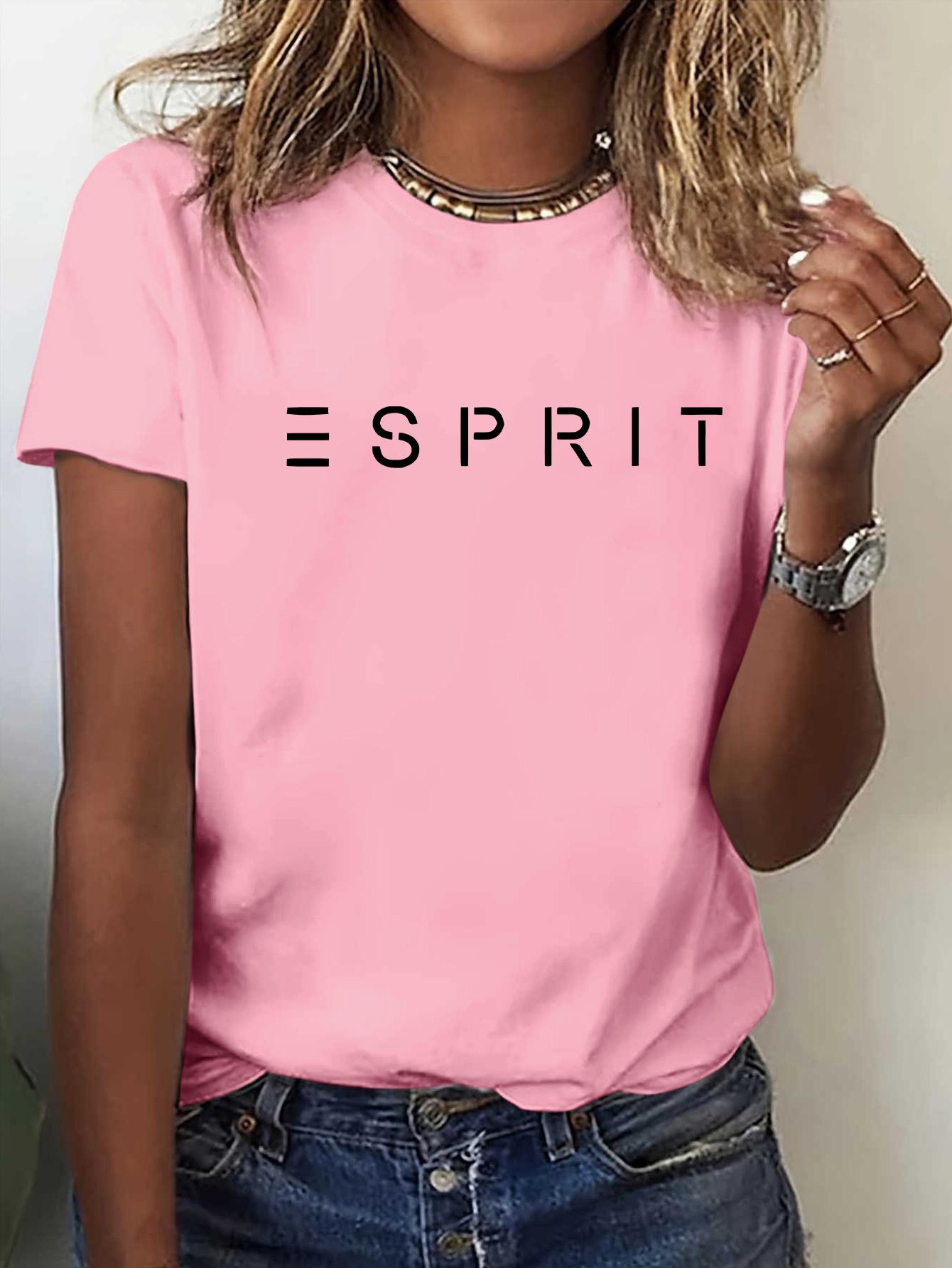 Женская графическая футболка E-Sprit, повседневная футболка с коротким рукавом и круглым вырезом, с ярким буквенным принтом, повседневная футболка, футболка с ярким принтом S