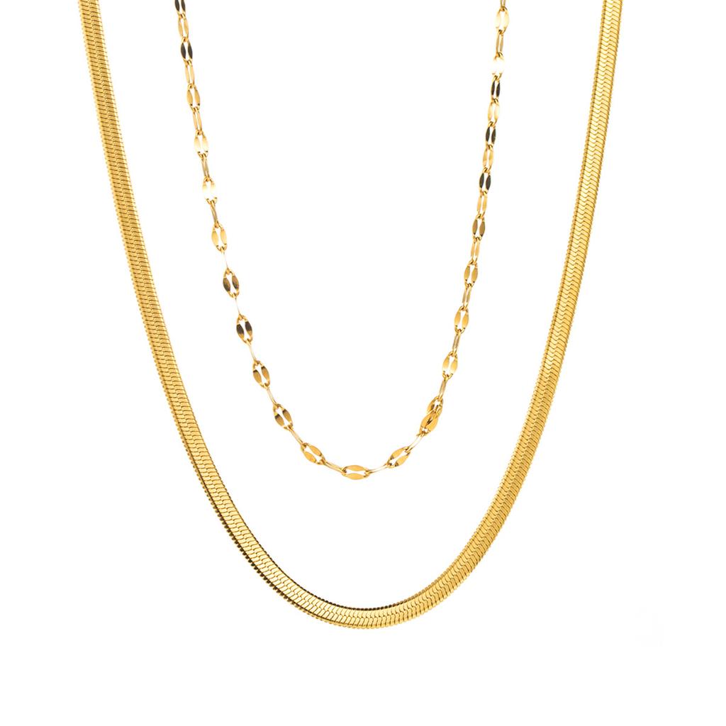 Women Ins Fashion Layered Stainless Steel Choker Color Retaining Simple Flat Snake Chain Double Layer Necklace For Women