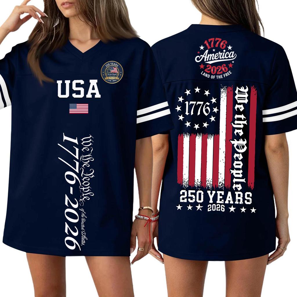 Women's Casual Fashion V-Neck Sports Independence Day Print Short Sleeve Sports T-Shirt Top