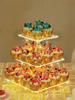 3/4 Tier Acrylic Cupcake Display Stand with LED Light Cupcake Holder Multifunctional Cake Serving Platter for Celebration
