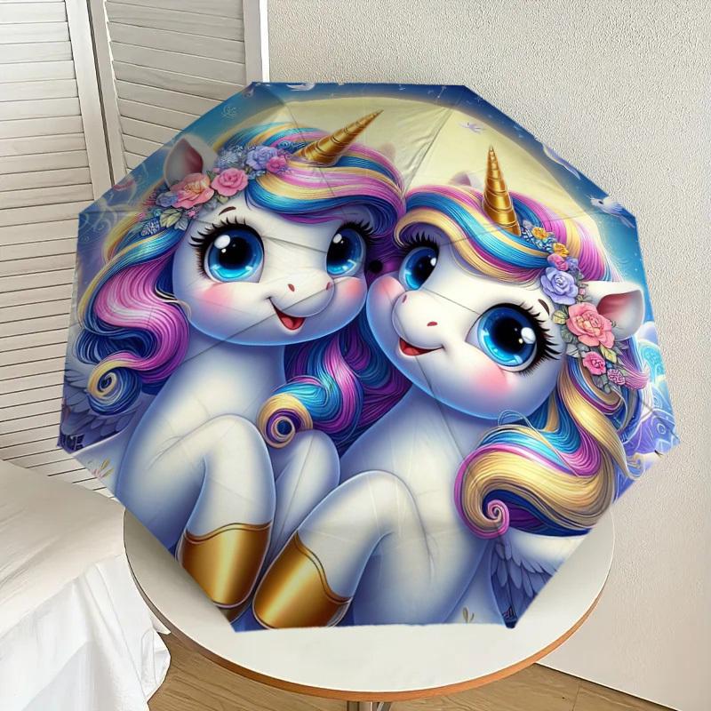 1pc Unicorn Friends: Magical Night Umbrella with Plastic Handle,Suitable for All Seasons Home Travel Outdoor UmbrellaDD277