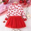 Girls' Heart Dress Spring and Autumn Long Sleeve Mesh Dress