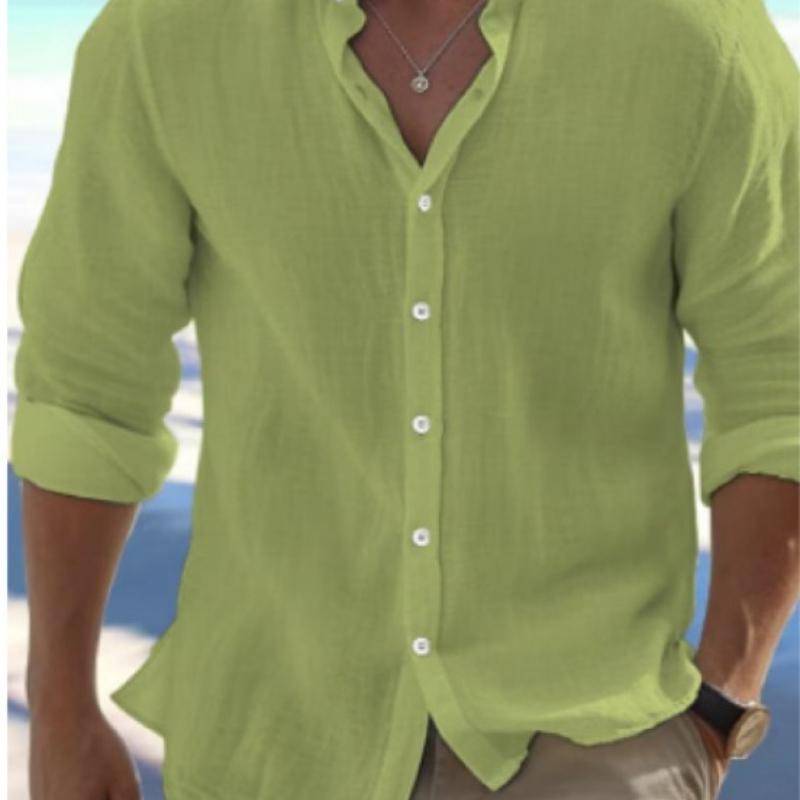 

Men s Cotton Linen Sale Men s Long-Sleeved Shirts Summer Solid Color Stand-Up Collar Casual Beach Style Plus Size M