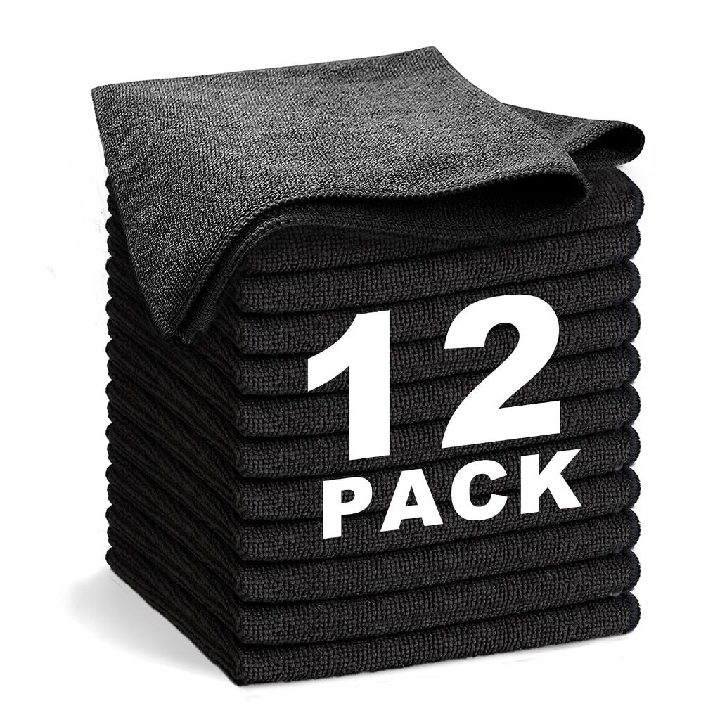 Microfiber Cloths Cleaning Absorbent Quick-Drying Towels Multifunctional Rags 12 Pieces 3333cm Black
