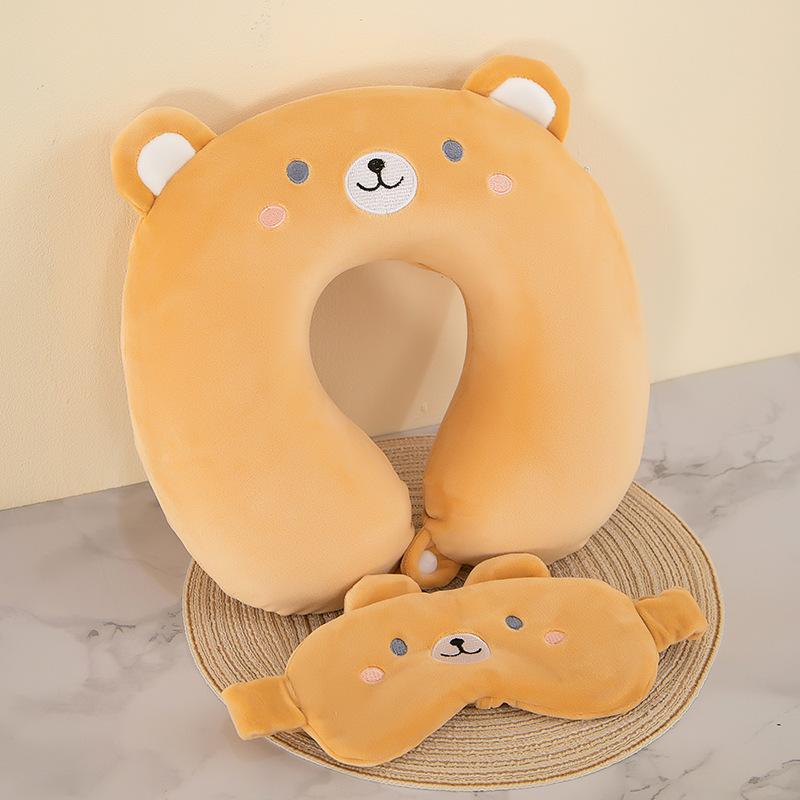 Cartoon Eye Mask U-shaped Pillow Slow Rebound Memory Foam Neck Pillow Car Airplane Travel Neck Pillow Office Nap