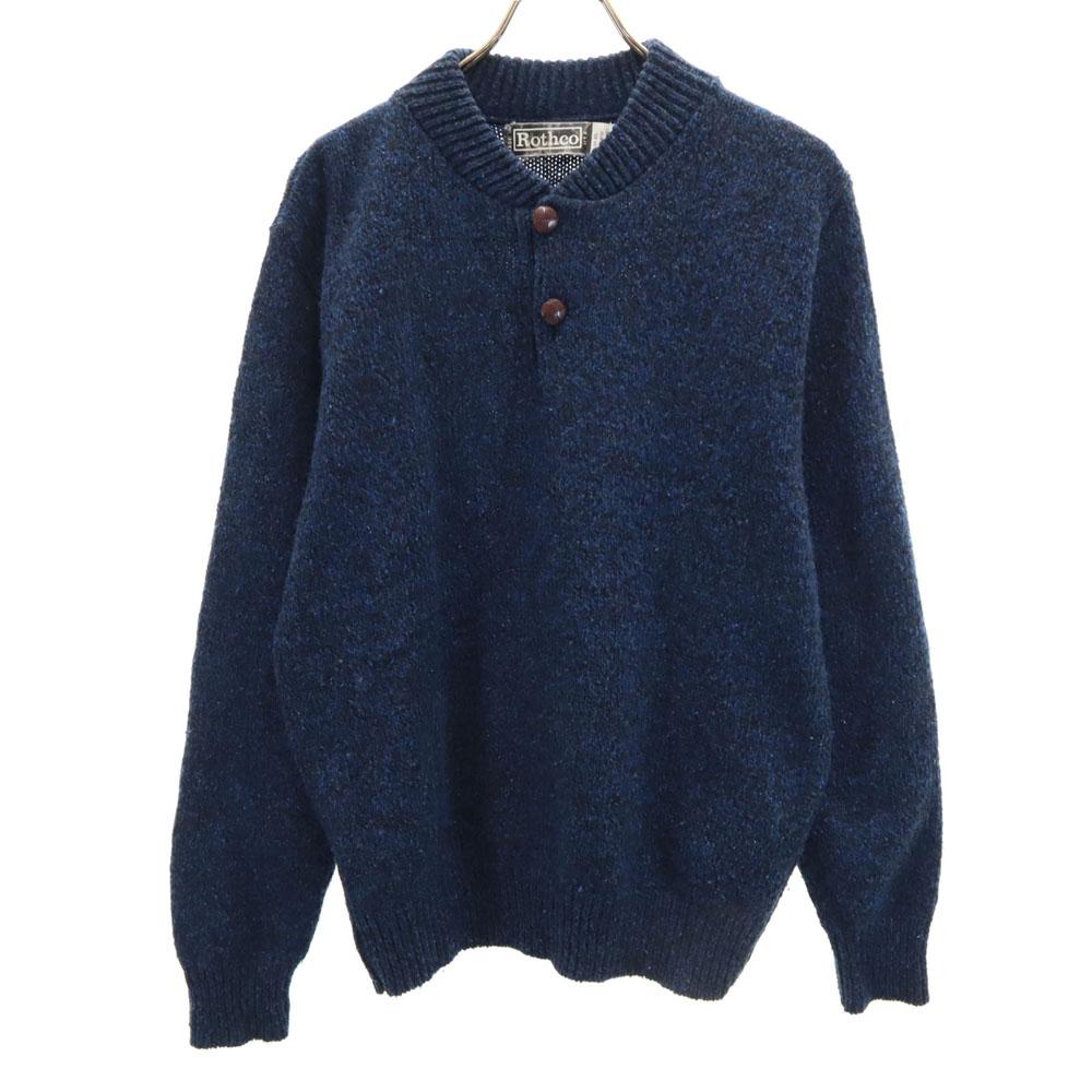 ROTHCO 90s Made in USA Old Long sleeve Henry Neck sweater M Navy knit Men's Used