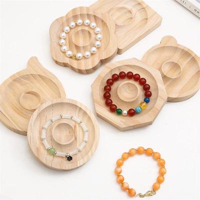 Natural Pine Wood Beaded Jewelry Display Tray - Transparent Stand for Bracelets and Photography Props