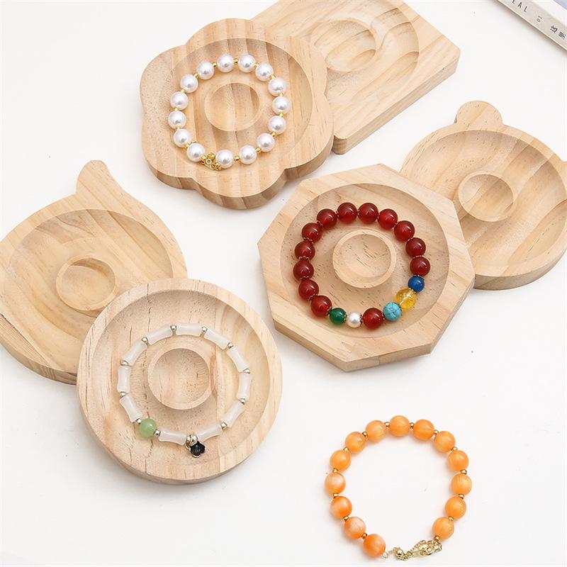 Vassoio Espositore per Gioielli con Perline in Legno di Pino Naturale - Supporto Trasparente per Braccialetti e Oggetti di Scena per Fotografia