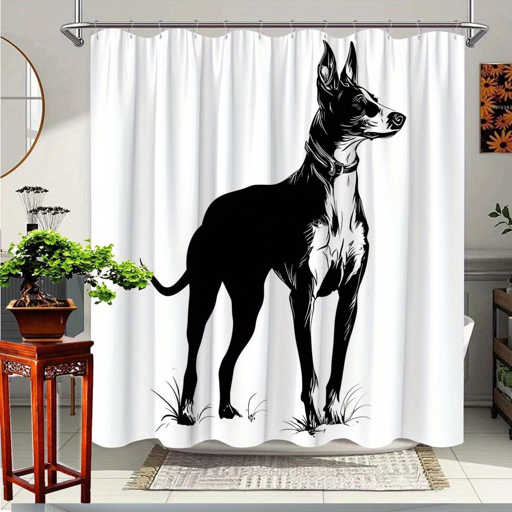 

1Pc Dog Silhouette Shower Curtain - Artistic Black & White Bathroom Decor, Polyester Fabric With 12 Hooks, 70.8X70.8 Inches, W60H190(CM)-1 Pcs