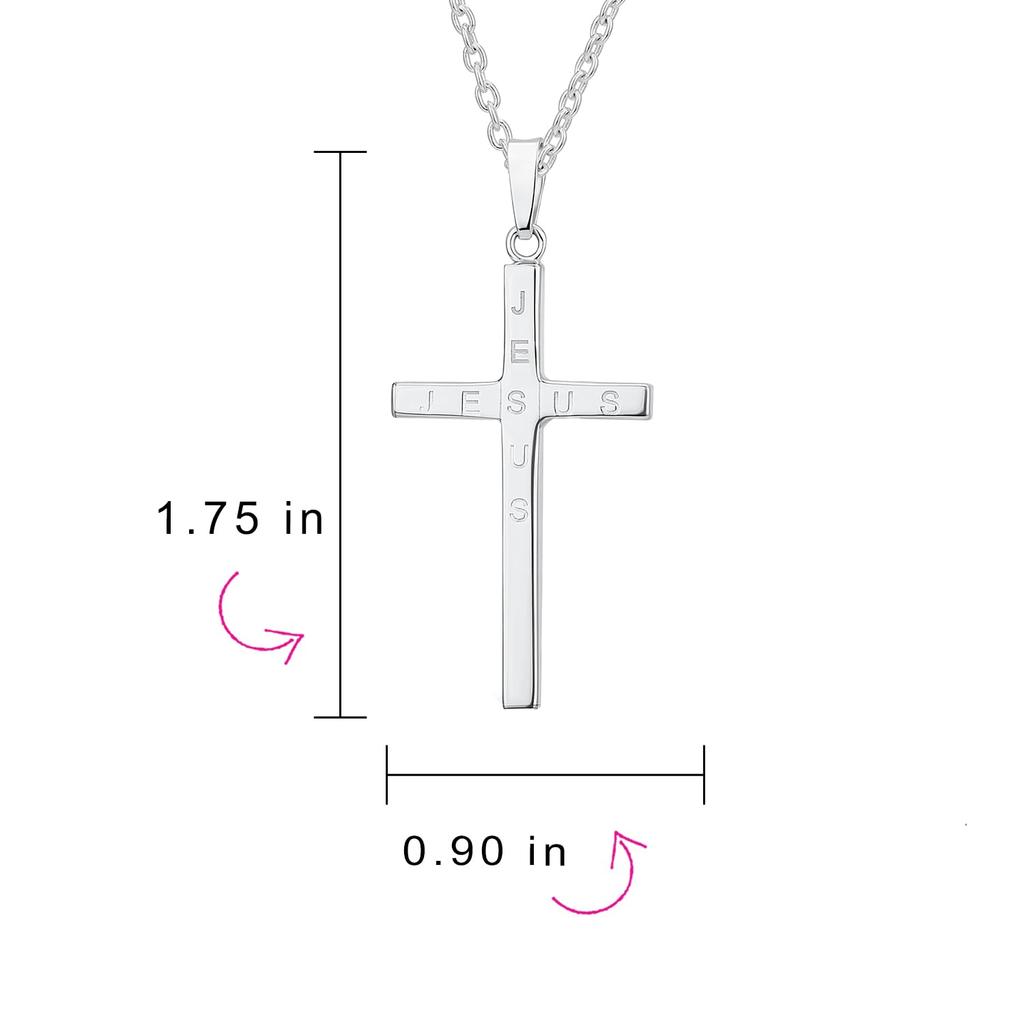 Religious Jesus Cross Pendant Polished Solid Sterling Silver and Customizable for and "Unisex Medium-sized, Personal, Traditional, Simple, Basic,