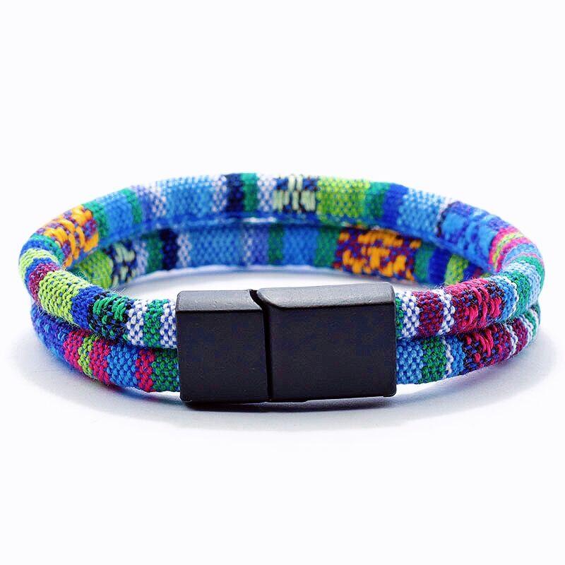 Bohemia Double Layer Rope Bracelet Men Women Handmade Weaven Ethnic Fabric Magnetic Buckle Bangles Stylish Couple Leisure Joias