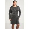 Andbbal Women's Silvery Fabric Drape Detailed Bike Collar Long Sleeve Gray Gray Large Size Dress