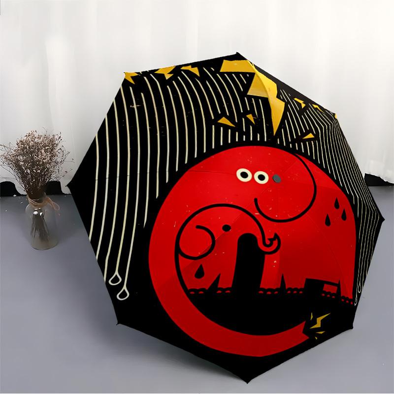 1pc Elephant Storm Automatic Folding Umbrella - Compact 8-Rib Design, Durable Plastic & Iron, Lightweight for Outdoor Daily Use029