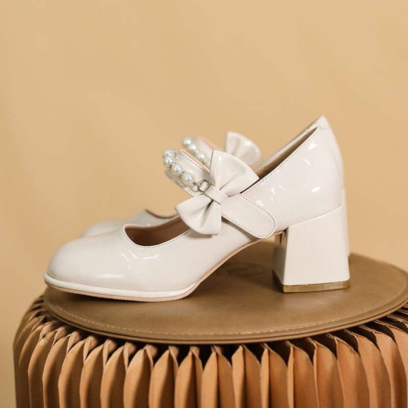 

Thick heel single shoes women s 2025 new spring pearl Mary Jane women s shoes round head high heels fairy style bridesmaid shoes 35