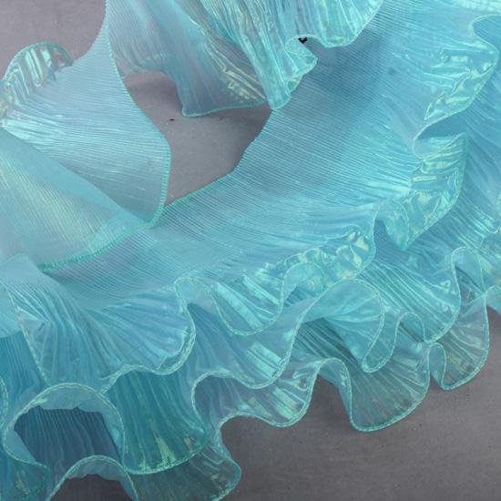 

1 метр 14 см шириной переливающаяся органза градиент плиссированное эластичное кружево трехмерный наряд русалки юбка аксессуары кружево в виде лепестков лотоса 1Meters озеро синий