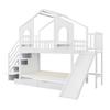 Letto a Castello per Bambini 90 x 200 cm, a Forma di Casa con Finestre Curve, con Scala a Cassetti e Scivolo, Cassetti, Letto Matrimoniale, Bianco