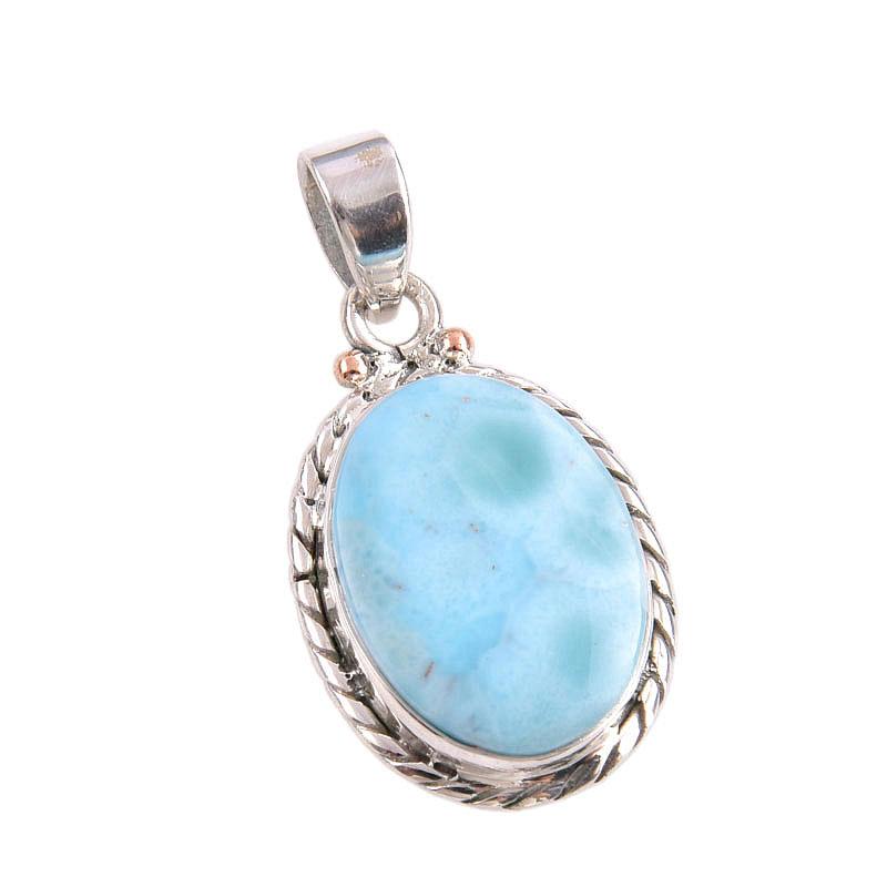 Natural Republic Larimar Gemstone Handmade 925 Solid Silver Pendant 1.50" P0L93