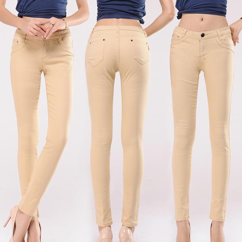 Candy-Colored Women's Mid-Waist Skinny Jeans: Sexy, Stretchy, Versatile Denim Pants In Solid White