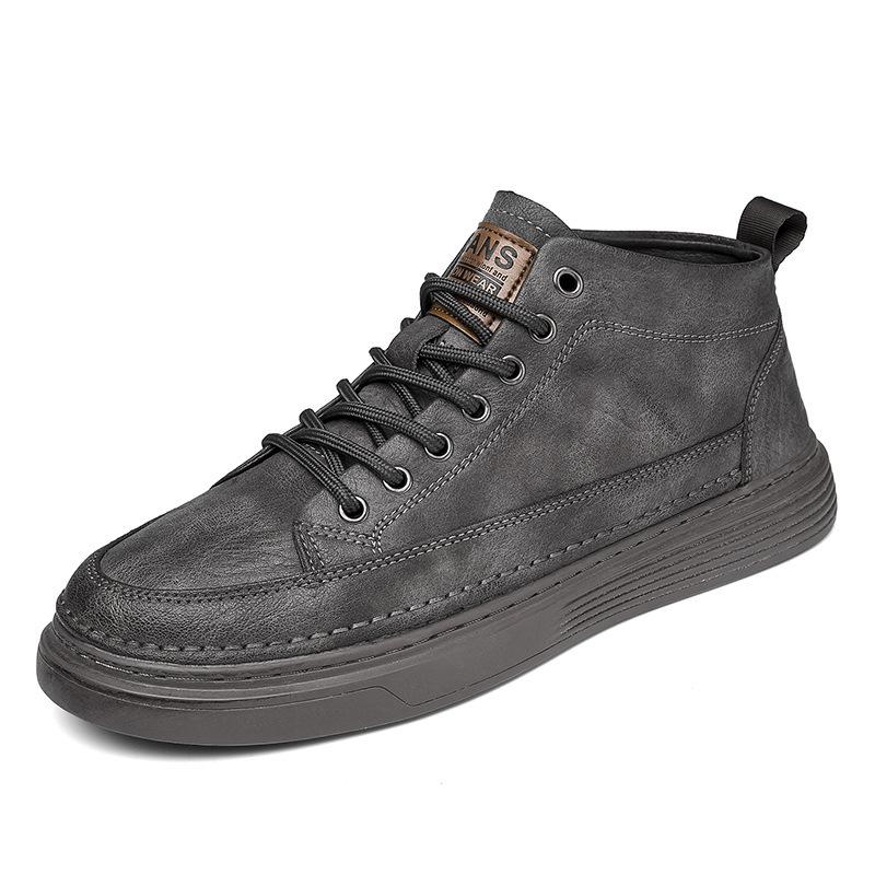 Autumn High-top Lace-up Board Shoes Outdoor Sports Fashion Trend Single Shoes Men's Medium Tube Flat-bottom Casual Leather Boots