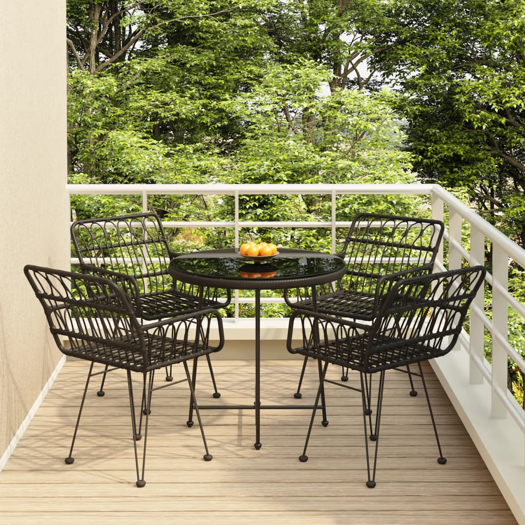 5 Piece Outdoor Dining Set Black Poly Rattan