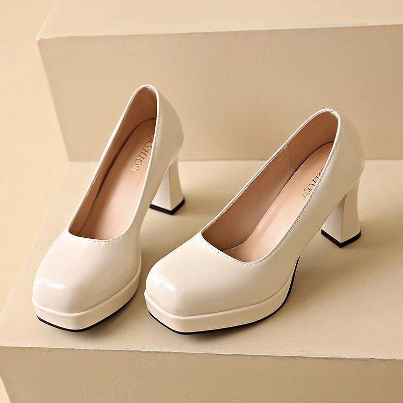 Fashion Women Pumps Fashion Classic Patent Leather High Heels Shoes Round Toe Paltform Wedding Dress Shoes Plus Size 35-44 Heels Women