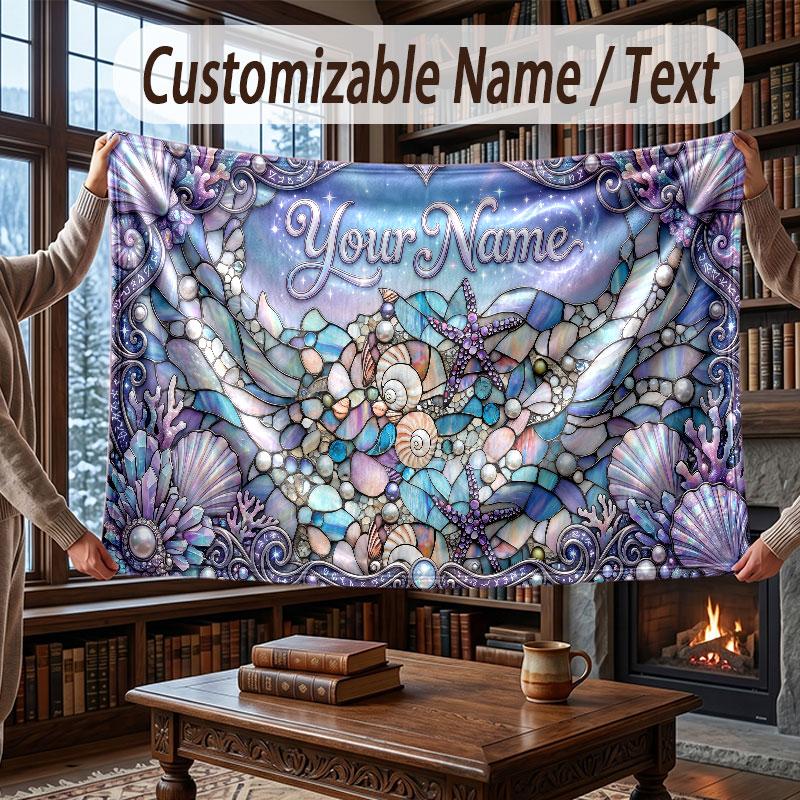 Octopus Sea Life Theme Throw Blanket Custom Name Text Personalized Blanket Soft Cozy Blanket for Home Sofa Bed