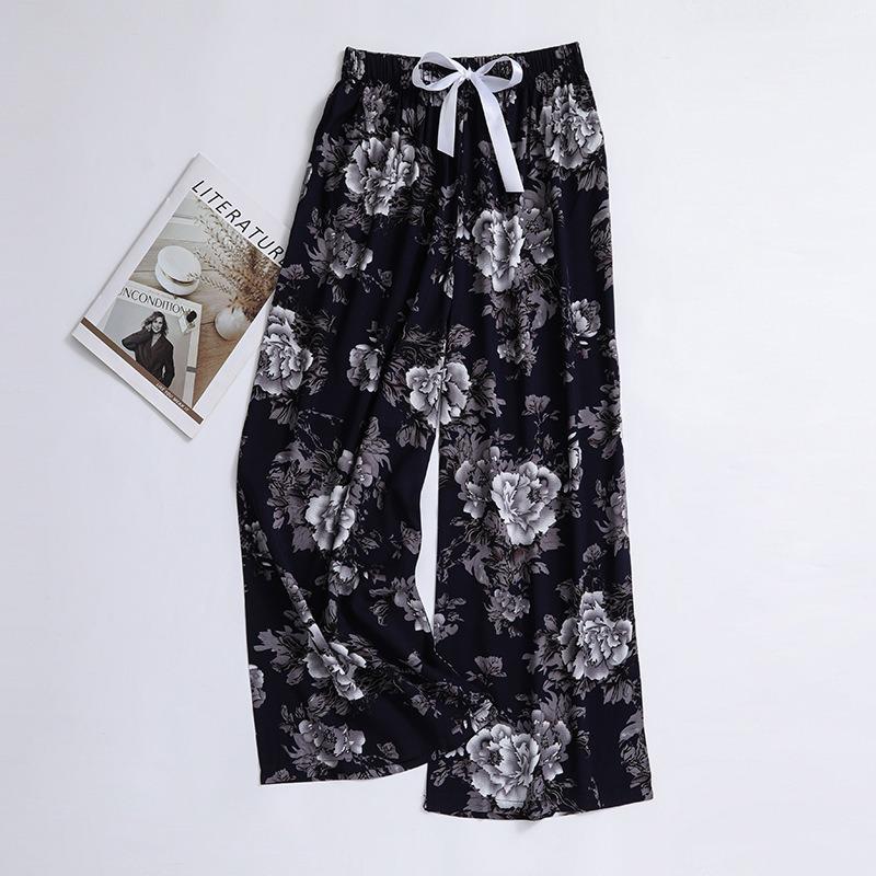 VEZFAA Moda damă ocazional cu imprimeu cu model de flori Pantaloni cu talie înaltă Pantaloni și capris