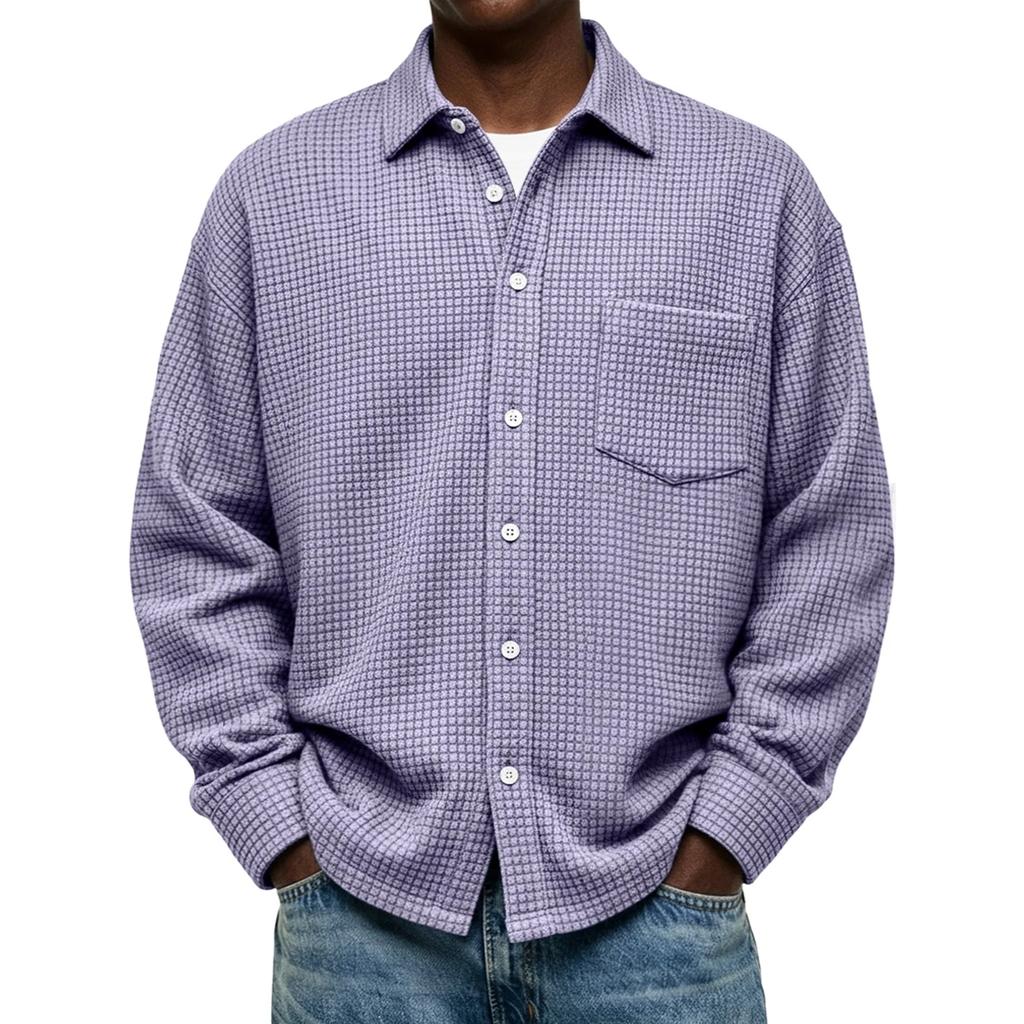 Single Breasted Vintage Long Sleeve Shirt Men Loose Solid Color Spring Autumn Men's Casual Pocket Shirt