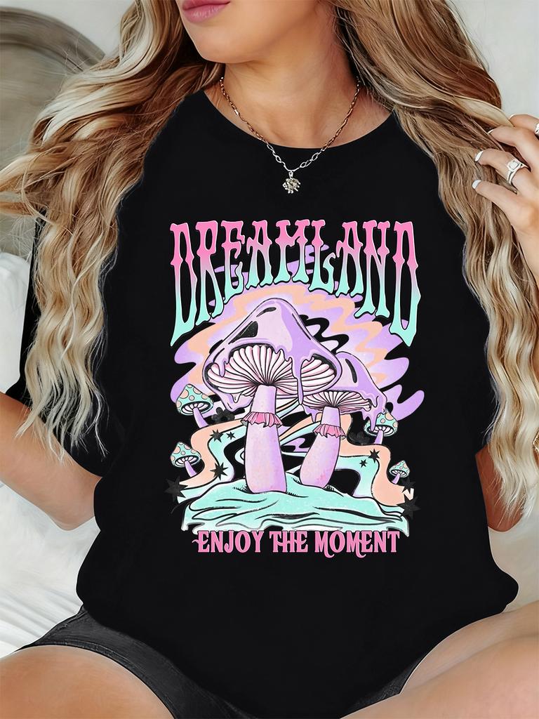 Dreamland Enjoy The Moment Printed TShirt Womens Basics Soft T Shirts Loose ONeck Short Sleeve Tops Summer Comfortable Clothes