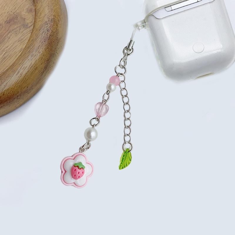 Elegant Acrylic Bead Phone Chain Phone Charm Pendant Portable Keychain Flower and Heart Leaves for Women's Fashion