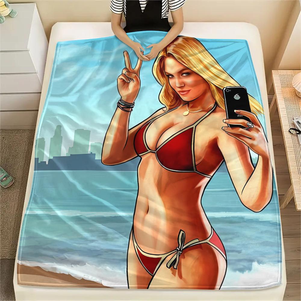 1 ks Flísová deka s potiskem Grand Theft Auto, Vysoce kvalitní, Pro všechna roční období, Domácí dekorace, Teplo a pohodlí, Perfektní jako vánoční dárky