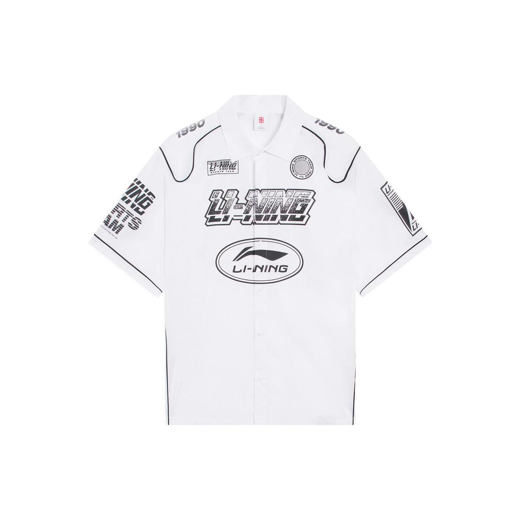 Li-Ning Moto Series Spring/Summer 2022 Trendy Music Festival Letter Print Loose Casual Short Sleeve Shirt Men Tops White ASHS023-1