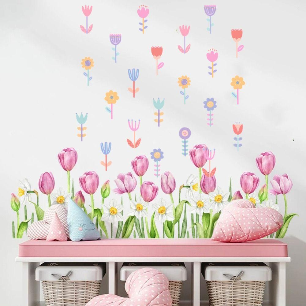 4 sheets Beautiful Flower Wall Stickers PVC Aesthetic Wallpaper Background Decor Decals  Bedroom