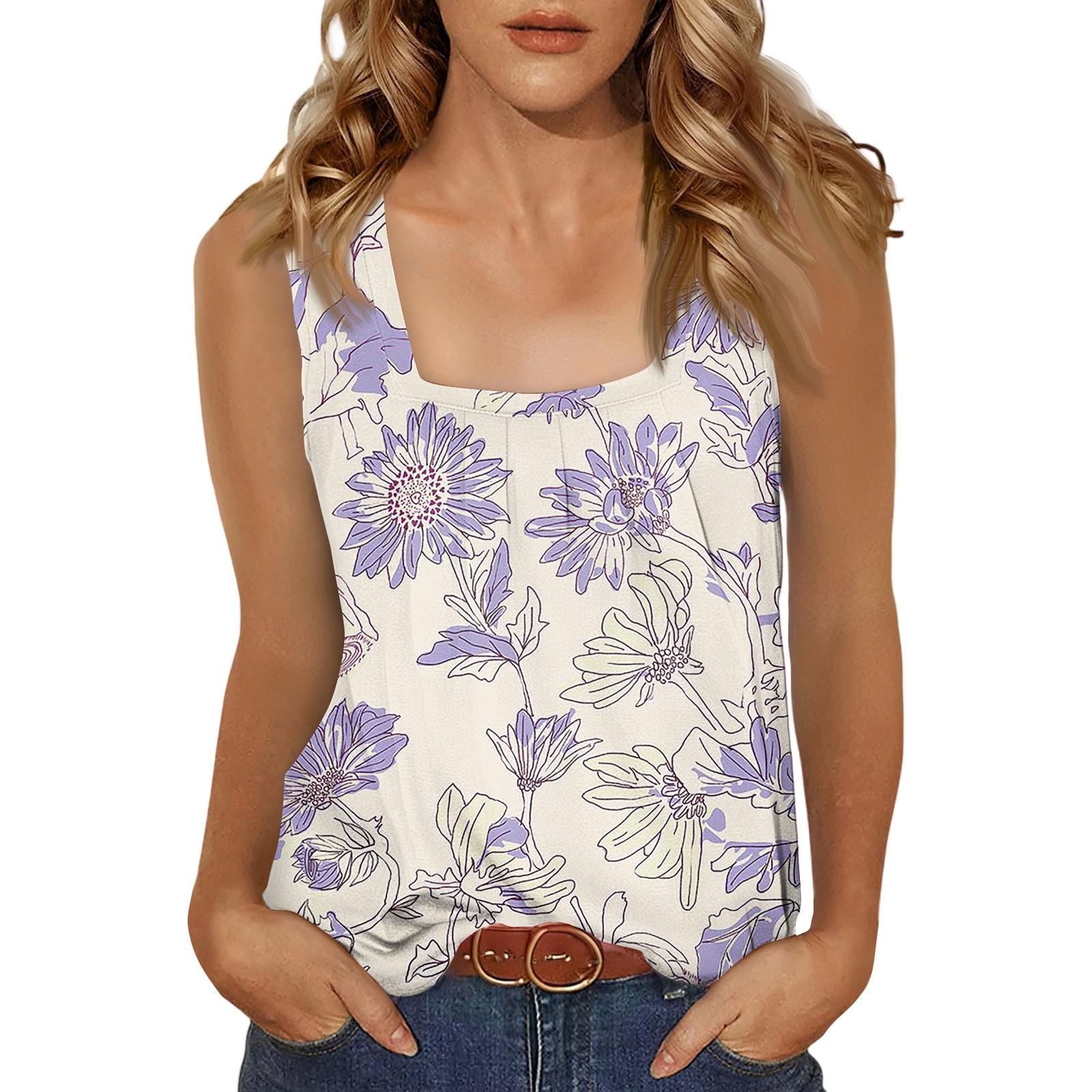 

Женская повседневная мода темперамент элегантный квадратный вырез диапазон цветочный принт топ L фиолетовый