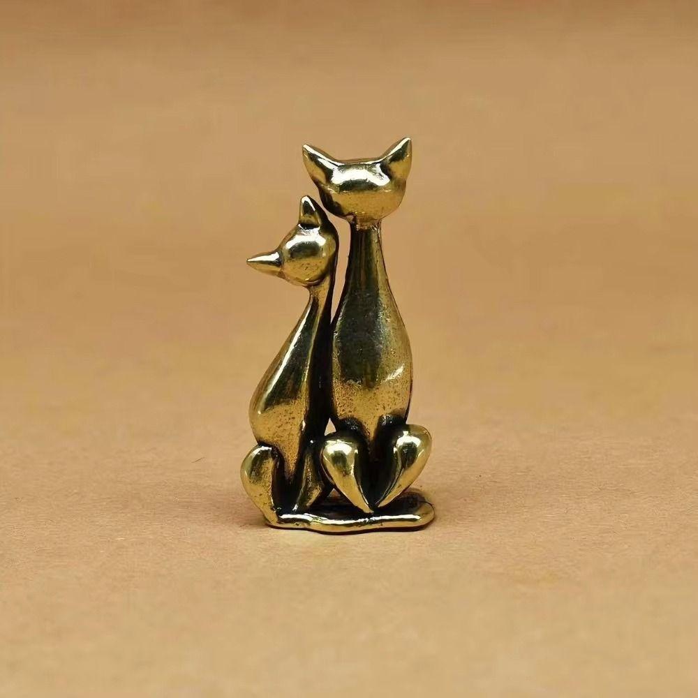 Brass Office Desktop Ornaments Couple Cat Desktop Bronze Sculpture Cat Decorative Figurines  Gift