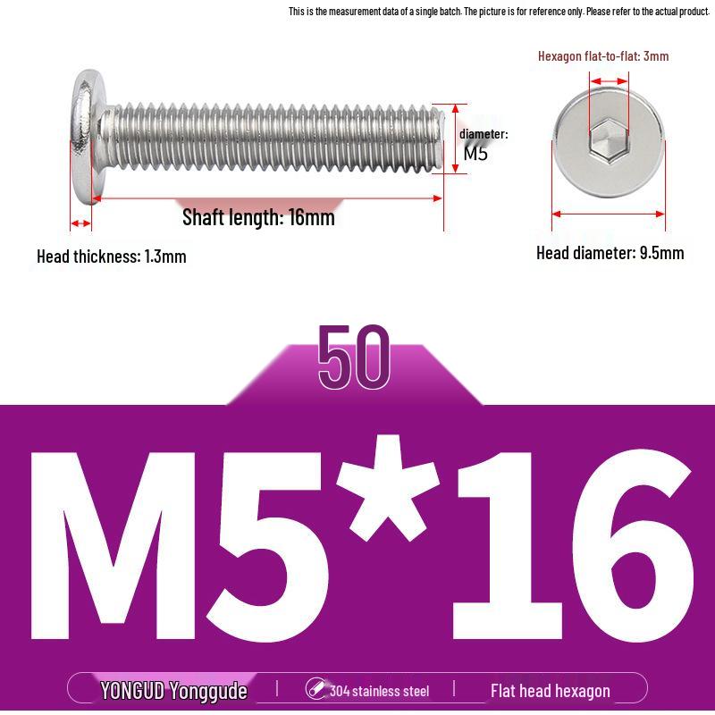 304 Stainless Steel Ultra-Thin Flat Head Hex Socket Bolt, M2-M12