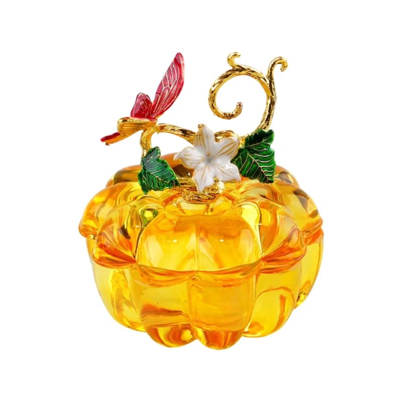 Decorative Glass Pumpkin Container with Removable Fitted Lid for Covered Small-Item Storage and Tabletop Display