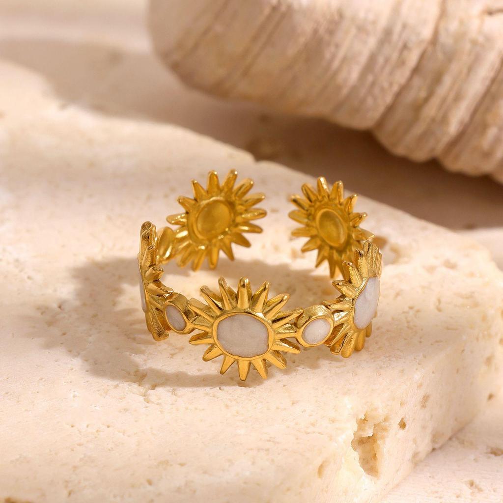 European Gold Sun Geometric Ring for Women - Stainless Steel, Irregular Design