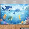 2D Ocean Animals Backdrop Dolphin Whale Turtle Octopus Photography Background