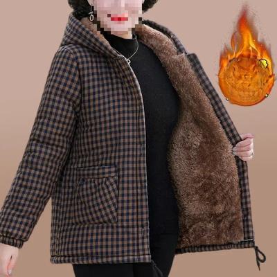 Winter Plus Velvet Thick Padded Jacket Women's Large Size Loose Hooded Padded Jacket Warm Plaid Padded Jacket