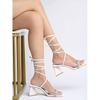 Shoetopia Embellished Stutted Strap White Heeled Sandals For Women & Girls /Uk5