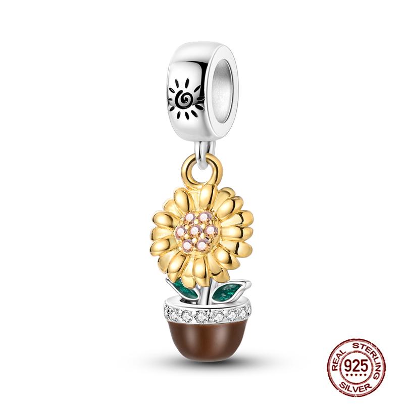 Rose Gold Yellow Charms Copper Sunflower Leopard Firefly Beads Fit Original Bracelet Luminous Charmdiy Jewelry Gift