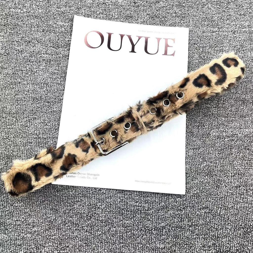 Y2K Pink Polka Dot Leopard Print Plush Belt - Retro Hot Girl Style Accessory