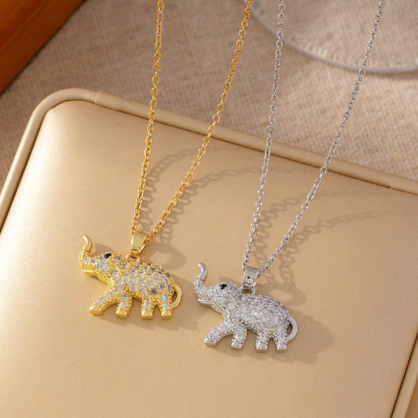 Micro-Set Zircon Elephant Pendant Necklace Titanium Steel Women's Fashion Versatile Minimalist Collarbone Chain Jewelry