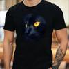 Mens Black Cat With Yellow Eyes Motif Cotton T-Shirt Size XS To 5XL-